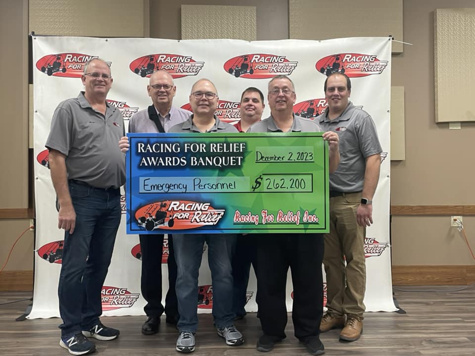 The Tony Stewart Foundation selling partner, @racing4relief, recently held their end of year banquet. They presented donations totaling $262,200 to more than 15 area fire, ems, & civic groups. Thank you to everyone who participated in a 50/50 raffle at Eldora this year. The