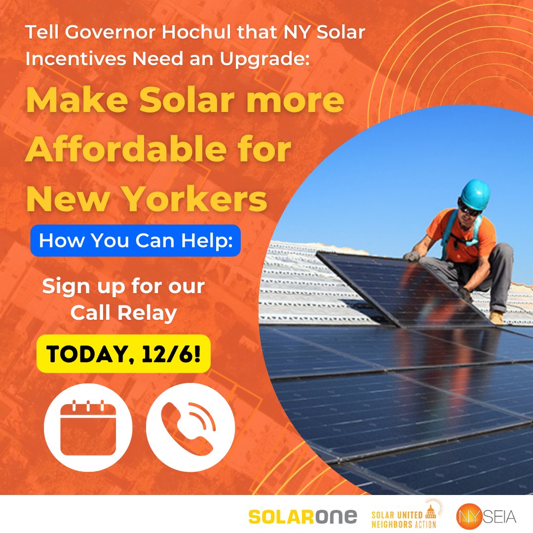 ☎️ Our call relay is TODAY! We are still looking for more people to show their support for more equitable and affordable residential solar in New York! Sign up for the call relay here: linktr.ee/nyseia #NYSolarTaxCredit #Solar #SolarEnergy #NewYork #CleanEnergy
