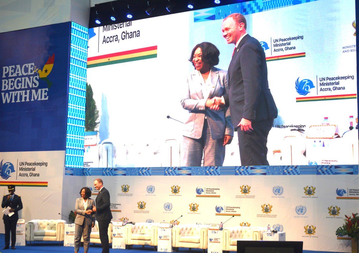 UNinGhana's tweet photo. The curtain closes in Accra, Ghana🇬🇭 after two days of thought-provoking discussions and pledges reaffirming member states' collective commitment to foster global peace and security.

The 2025 UN Peacekeeping Ministerial will take place in Germany🇩🇪.
#PKMinisterial 
#UNinGhana https://t.co/jzubrX57z4