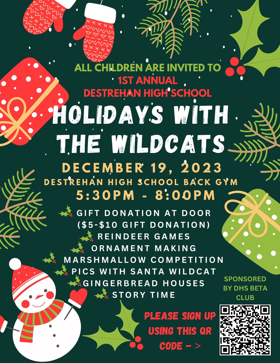Join us for our first Holidays with the Wildcats that will be held December 19 from 530-800 pm.
