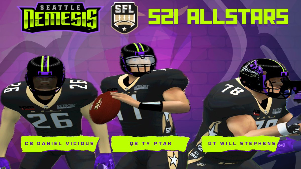 Congratulations to our <a href="/simulationfl/">Simulation Football League</a> S21 Allstars: 

QB: <a href="/NotTyPtak/">Ty Ptak</a> 
63% COMP, 3437 TotYds, 26 TD

CB: <a href="/DanielVee12/">Daniel “Vicious” Valentine</a> 
35 TCK, 10 PD, 4 INT, 1 TD

OT: Will Stephens 
Blocked for offense that included 167 RushYPG and 265 PassYPG

We are proud of you!
#NuhNuhNuhNuhNation