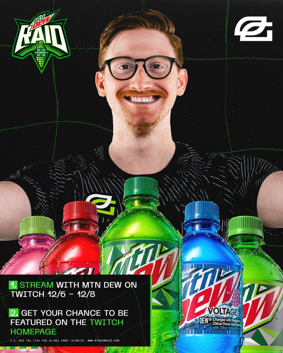 LIVE!

If you stream between now and Friday with some @MTNDEWGaming, you could be raided and be featured on the front page 🔥

Twitch.tv/Scump Must be 18+ and live in the US to participate #MTNDEWGaming #DewPartner