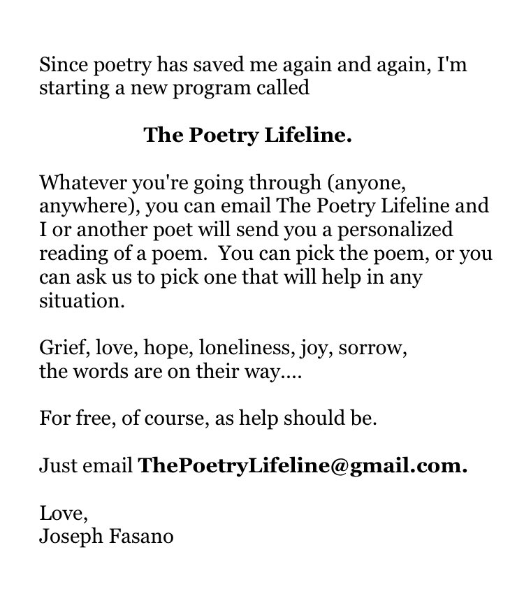 Introducing ThePoetryLifeline@gmail.com
❤️🕊