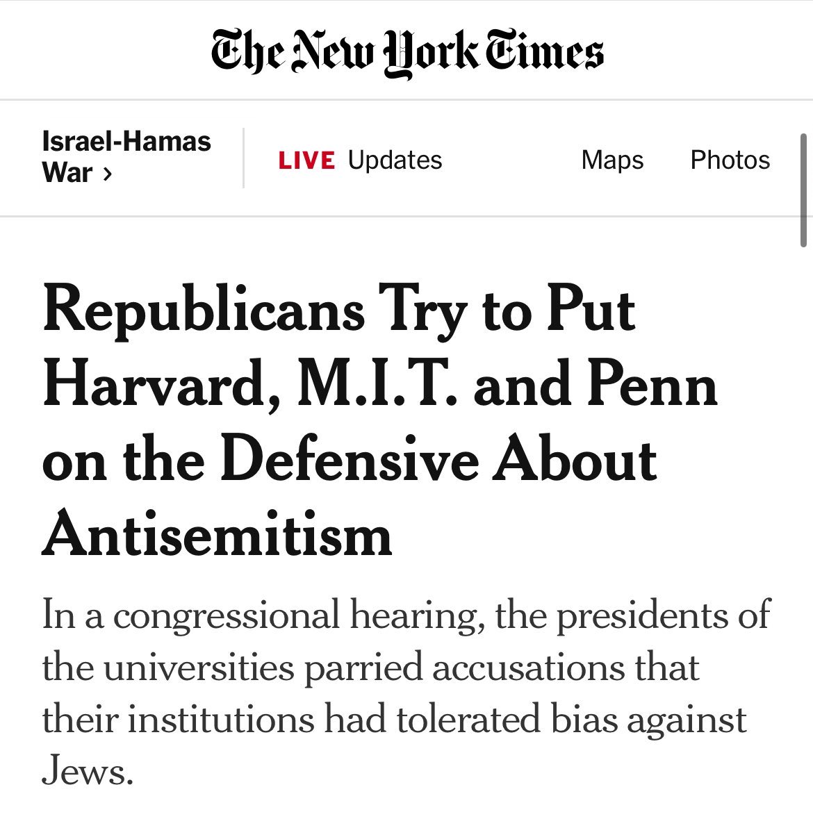 Only The New York Times could think the issue is that some Republicans asked tough questions — and not that Harvard, MIT, and Penn refuse to condemn calls for Jewish genocide