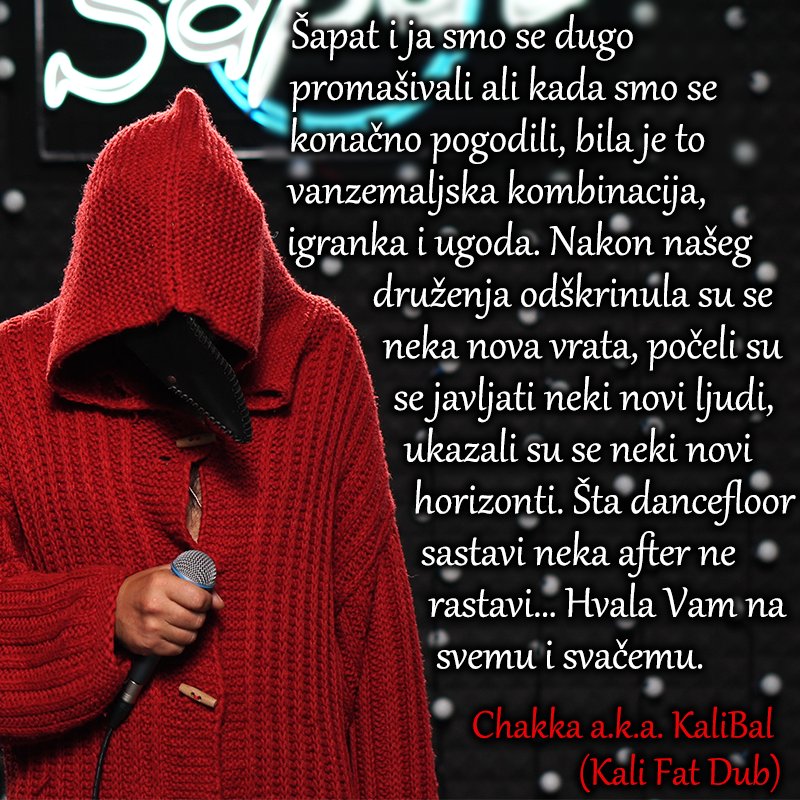 CentarSapat's tweet image. × Puno toga lepog nam je ovaj Šapat doneo pa sa tim i poznanstvo sa Chakkom.
× Topla preporuka za sve vas koji pratite naš rad je da pogledate njegov nastup, bez obzira na to šta slušate, ubeđeni smo da vas neće ostaviti ravnodušnim.
× Još jedan uspešan #session je iza nas.