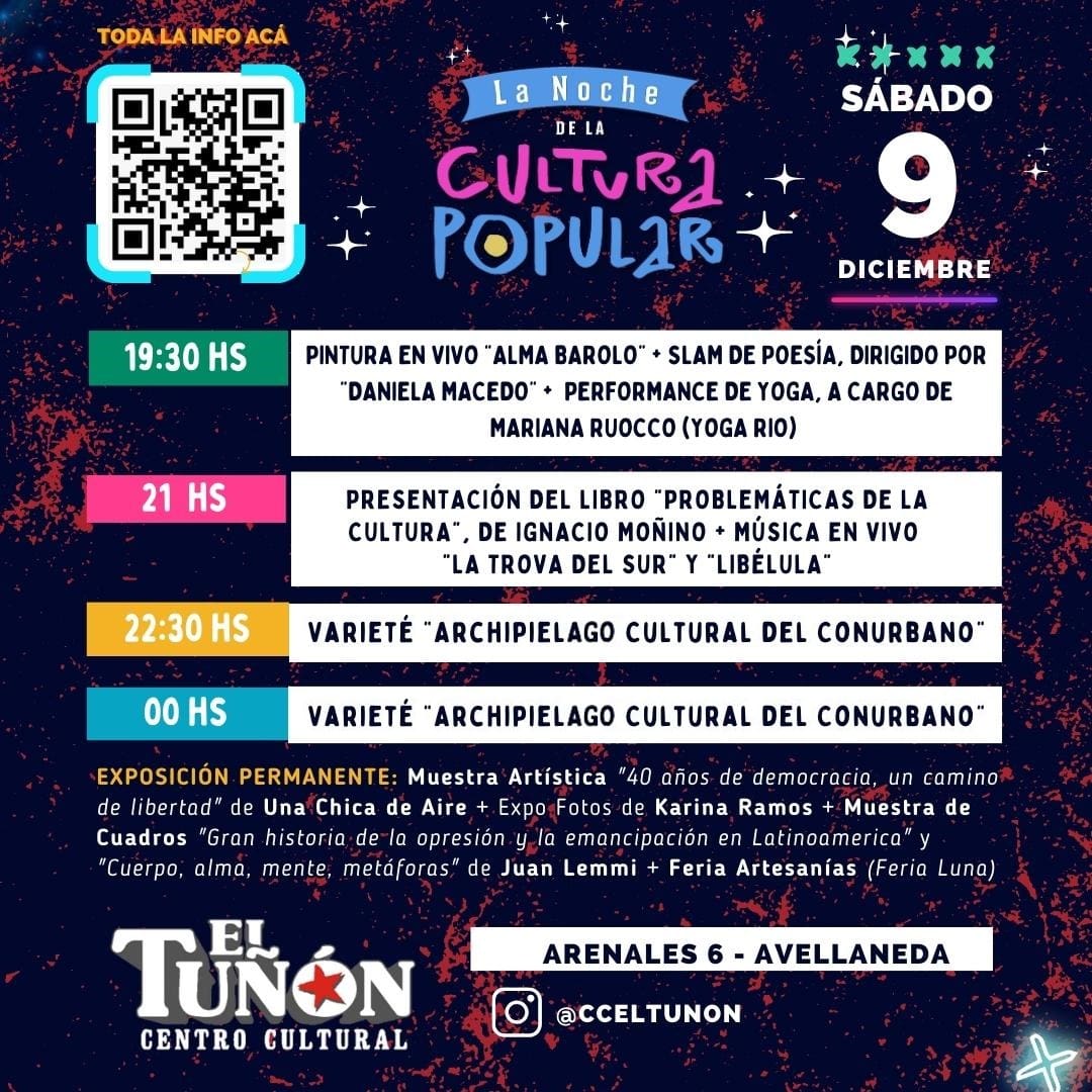 🌕 La Noche de la Cultura Popular en #ElTuñón 🧘🏼‍♀️🎸🎤📸🖌️📚

Podés encontrar la programación completa de la noche y más info acá:

linktr.ee/somosculturapo…