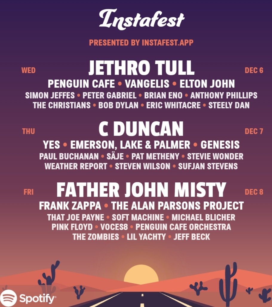 This year's fantasy festival. I've been lucky to see 13 of them recently 👍 @jethrotull @cspaceduncan @arthurjeffes @thatjoepayne @fatherjohnmisty @TheZombiesMusic @yesofficial @itspetergabriel @dark_shark @StevenWilsonHQ @alanparsons