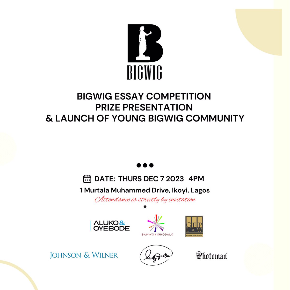 Finally this event is holding tomorrow at Ikoyi! If you’re a young lawyer and would like to attend pls dm me, you may be lucky to get a spot!

#bigwigseries