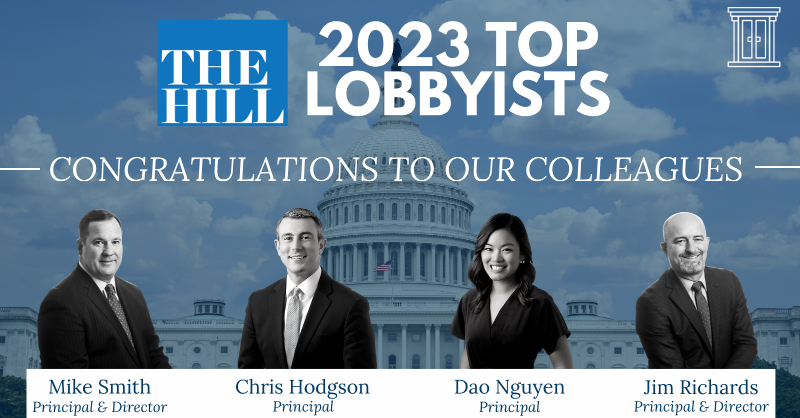 CGAGroup's tweet photo. Congratulations to Cornerstone colleagues Mike Smith, Chris Hodgson, @daomination and @jrichards110 for making @TheHill’s Top Lobbyists 2023 list!