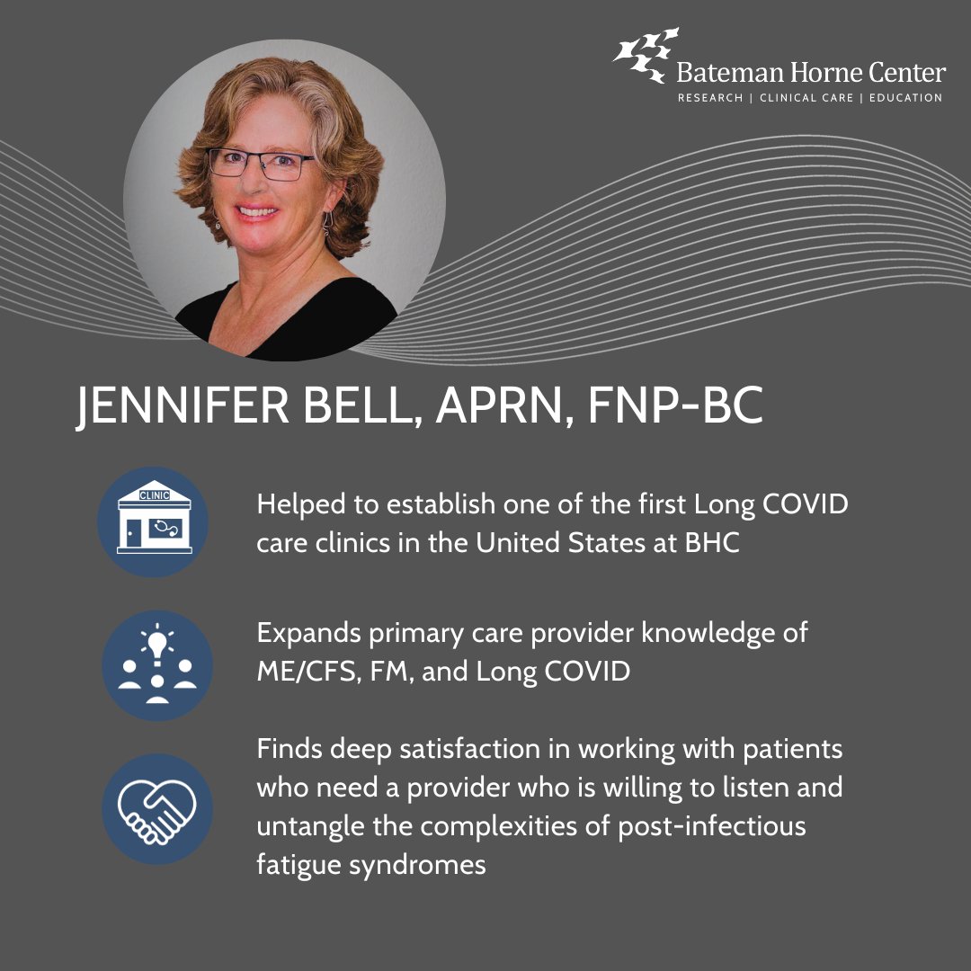 Meet BHC expert Clinician Jennifer Bell
'These patients ARE in your practices, rural and urban, and need to be heard and cared for.'

#HealthcareProvider #MedicalEducation #ClinicalTrial #SupportGroup #ChronicIllness #PostViralFatigue #ChronicFatigue #MECFS #Fibromyalgia