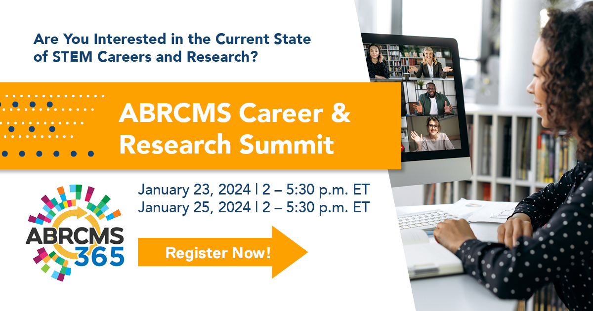 Curious about careers in #STEM and research? Join us for scientific lightning talks with future scientists, and career panels with established scientists in the STEM community, at the virtual ABRCMS365: Career & Research Summit. Register for free! asm.social/1BW