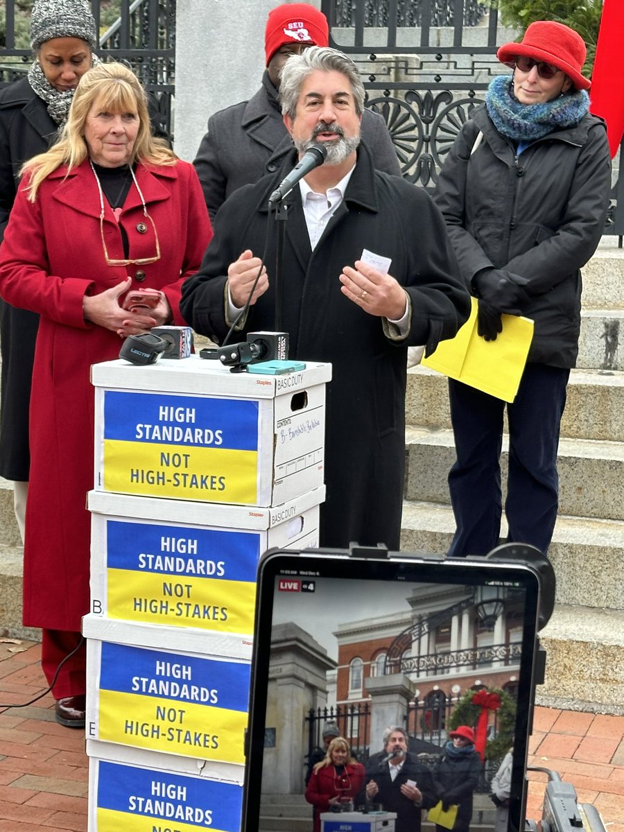 We are live at the State House dropping off our final signatures for a 2024 ballot question to eliminate the MCAS grad requirement.  #mapoli Watch: facebook.com/story.php?stor….