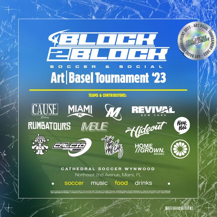 TheHideoutLA_'s tweet photo. Join us today for an amazing event! Block2block sports hosting a soccer tournament at Cathedral Soccer Wynwood!!
Music, food, drinks & good vibes!
π¦©β½οΈ π΄
#teamhideout https://t.co/O2N6sMJrnf