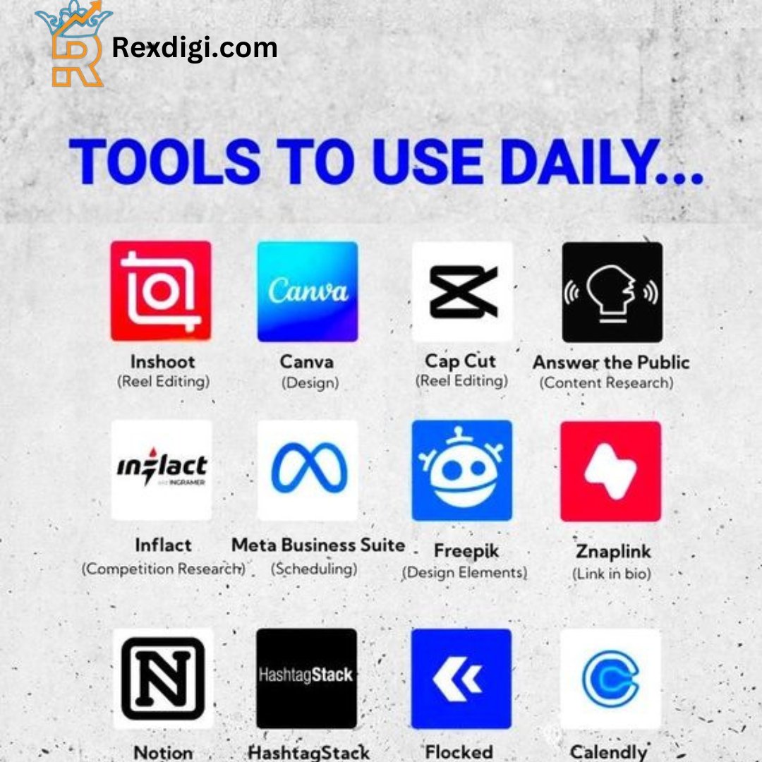 Best tools to use Daily.

Web: rexdigi.com
#ProductivityTools #DailyEssentials #EfficiencyBoost
#DailyTools
#MustHaveTools
#ToolboxEssentials
#DailyProductivity
#TopTools
#DigitalToolkit
#EverydayTools
#ToolRecommendations
#DailyProductivityHacks
#BestDailySoftware