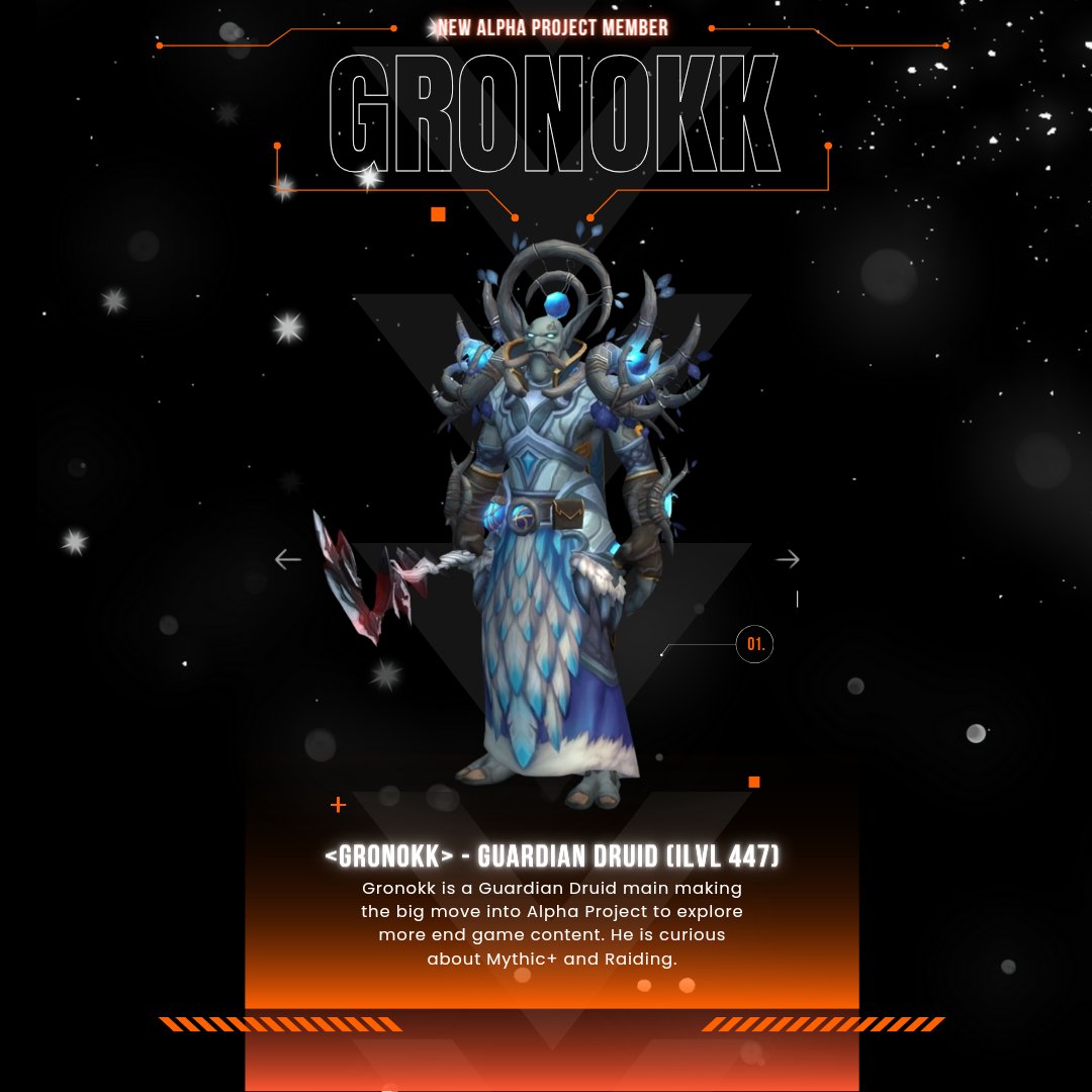 alphaproject_gg's tweet photo. ‼️ Alpha Project New Member ‼️

I would like to welcome our newest member to the Alpha Family Gronokk (Cade) he joined the team with the idea of pushing himself more into end game content and to further his knowledge on Guardian Druid tanking. https://t.co/wOot7cbrGH