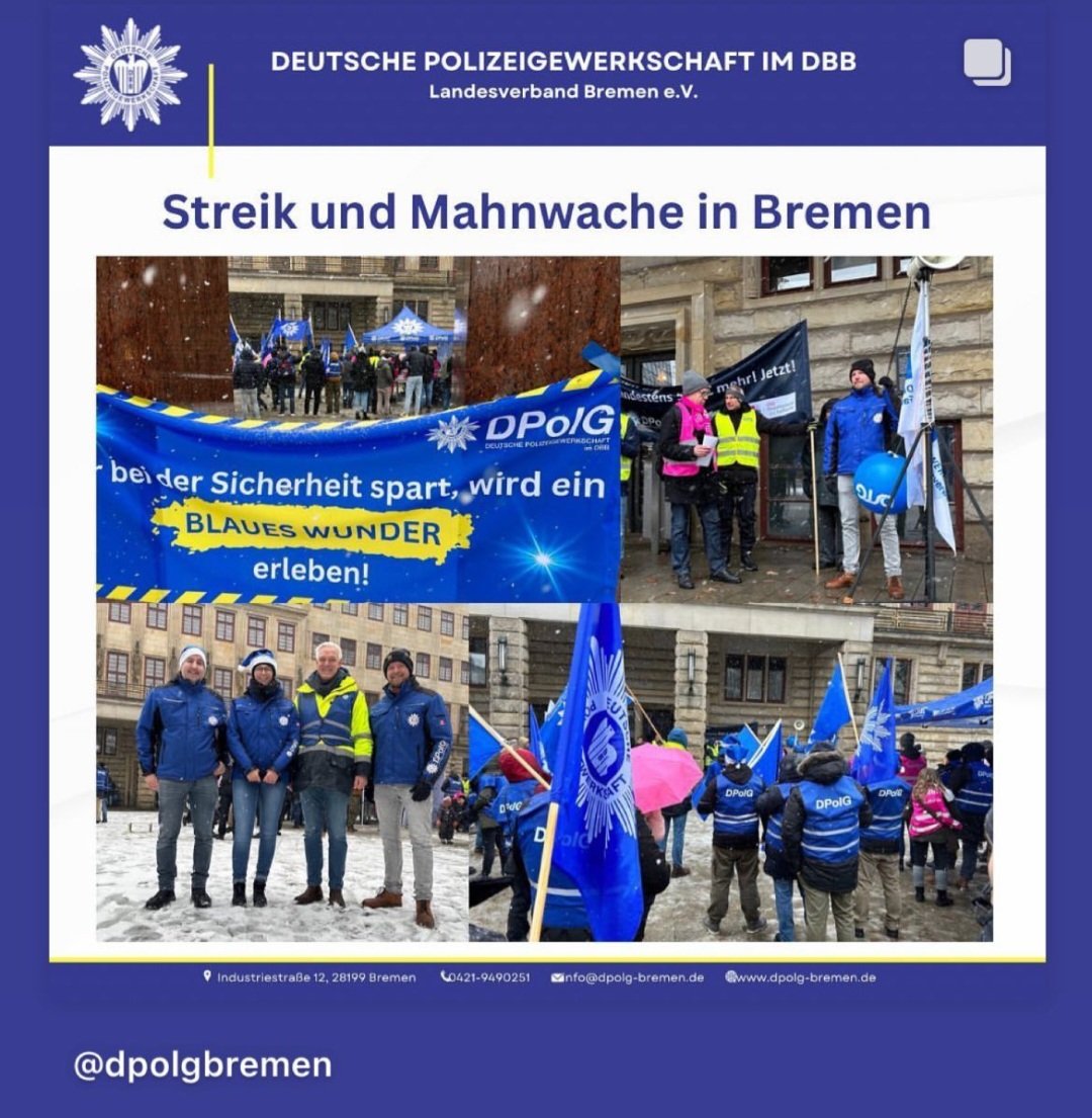 Auch heute gingen die #Arbeitskampfmaßnahmen der #DPolG weiter ... #Streik und #Mahnwache in #Bremen. #EKR23 #Tarifverhandlungen #ÖffentlicherDienst #TVL