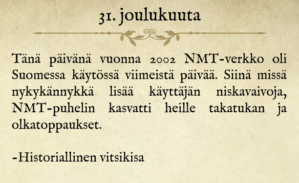 31.12. #historiallinenvitsikisa