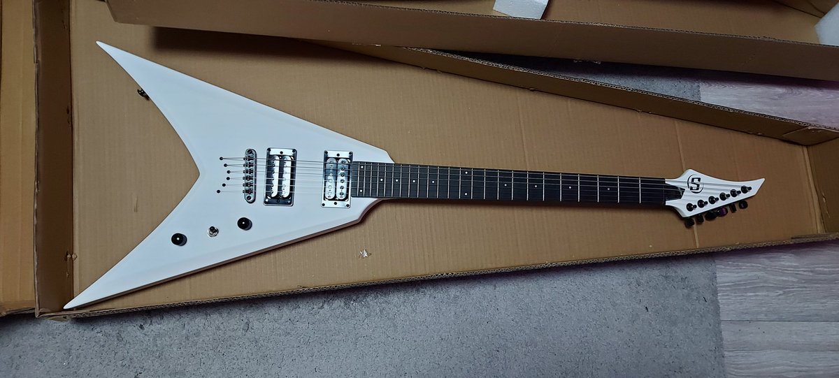 MrBeardcore's tweet photo. My very first V type guitar . So far itz fun but nothing beats an explorer style shape ! Letz Rock! 😎🤟
#guitar #sbysolar #solarguitars #music #instrument https://t.co/xffFgw764h