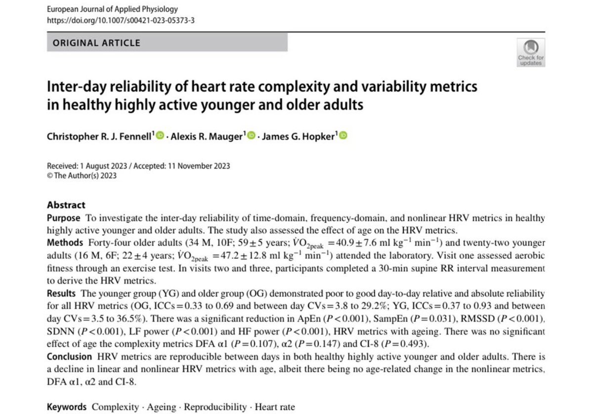 Reliability of heart rate complexity and variability measures in young and older individuals.