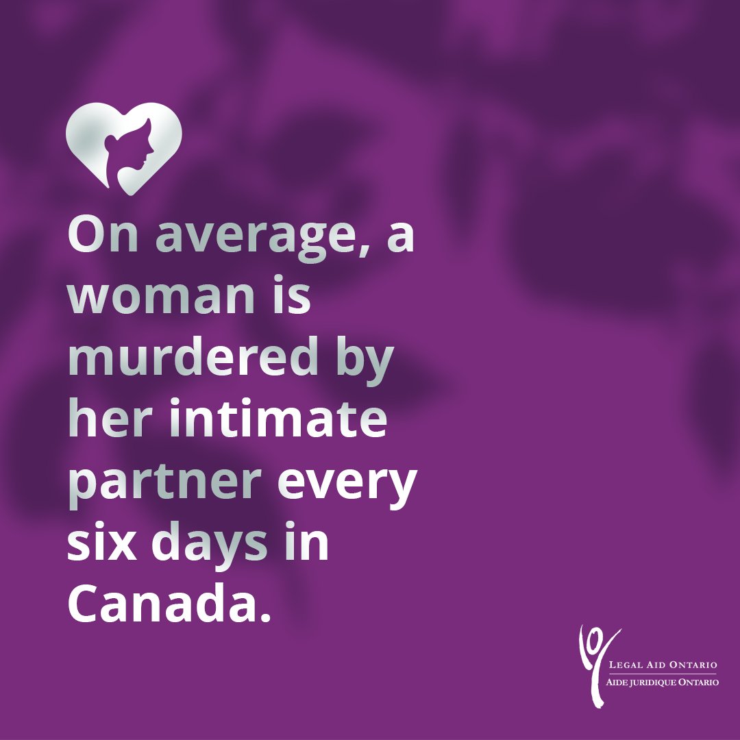 On average, a woman is murdered by her intimate partner every six days in Canada. If you are experiencing domestic violence and need legal advice, we can help you: legalaid.on.ca/services/domes… #16Days #EndGBV