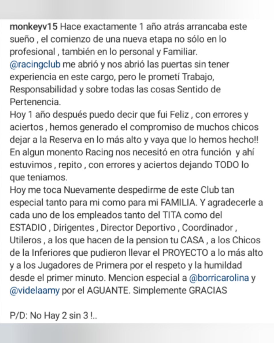 RacingManiacos's tweet photo. "HOY ME TOCA DESPEDIRME DE ESTE CLUB TAN ESPECIAL TANTO PARA MÍ COMO PARA MI FAMILIA". 🥹💙

👉 El posteo de Ezequiel Videla en su cuenta de #Instagram despidiéndose de #Racing. https://t.co/ghSGnUB9kC
