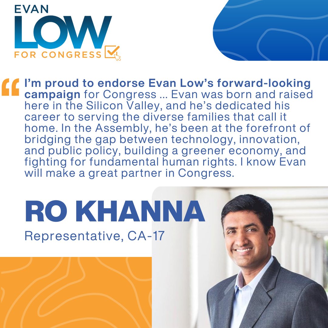 It’s an honor to have the endorsement of my friend and colleague @RoKhanna. Ro and I have worked together for years and I’m excited by the prospect of what we’ll accomplish together in Congress 🤝 You can join our movement and become a Founding Donor to my campaign at:…
