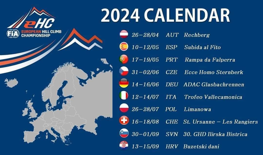 Ya es oficial el calendario del Campeonato de Europa de Montaña 2024 #EHC. 10 pruebas entre las que estará un año más la asturiana SUBIDA AL FITO. Destaca la entrada de la italiana TROFEO VALLECAMONICA y el regreso de la alemana GLASBACHRENNEN. #HillClimb