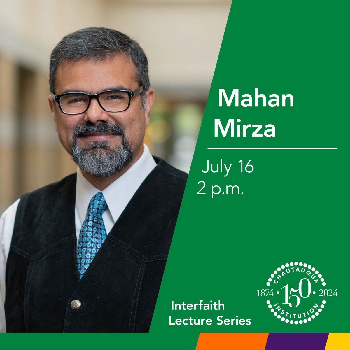 🚨#CHQ2024 ANNOUNCEMENT🚨 Executive Director of the Ansari Institute for Global Engagement with Religion at the University of Notre Dame, Dr. Mahan Mirza joins our 2024 Interfaith Lecture Series, adding to the seasons and stories of Chautauqua in our 150th year! #CHQ2024 #chq150