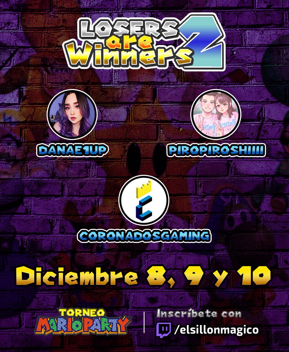 elsillonmagico's tweet photo. 🔴Y que se suben 3 mas al #torneo #LosersAreWinners2!! @Danae1UP @Piropiroshiiii y @Coronadosgaming Quieren probar que son unos buenos perdedores! 😝 Nos quedan 5 lugares más!! ¿Quién más cree poder ser el mejor PERDEDOR? Mándanos DM! 📮 https://t.co/5Jenacr6aV