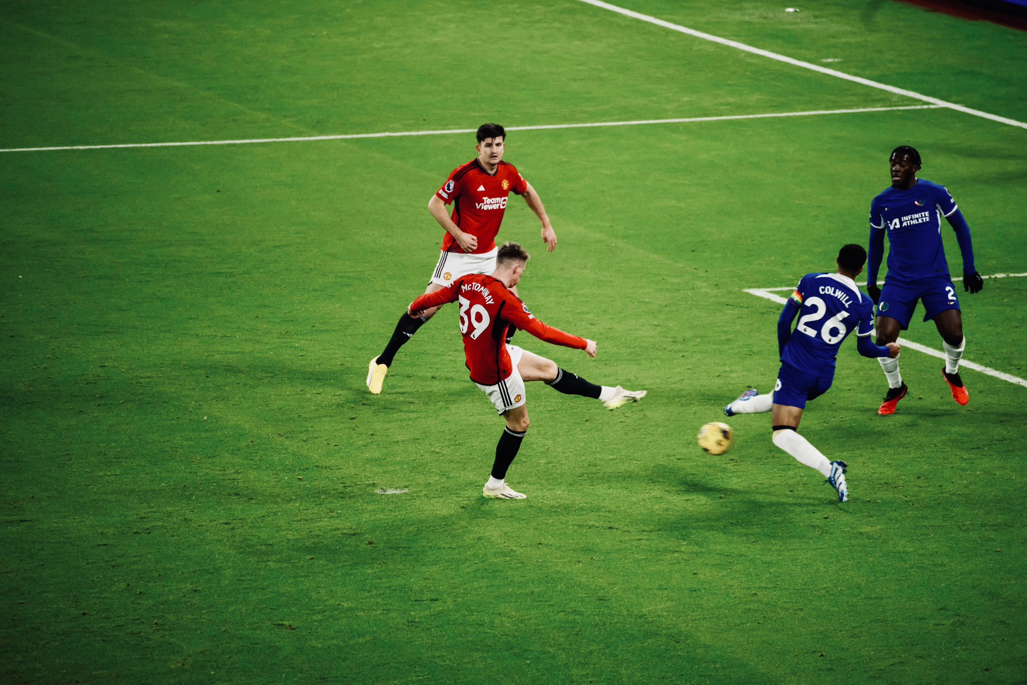 Scott McTominay fires home the opener v Chelsea