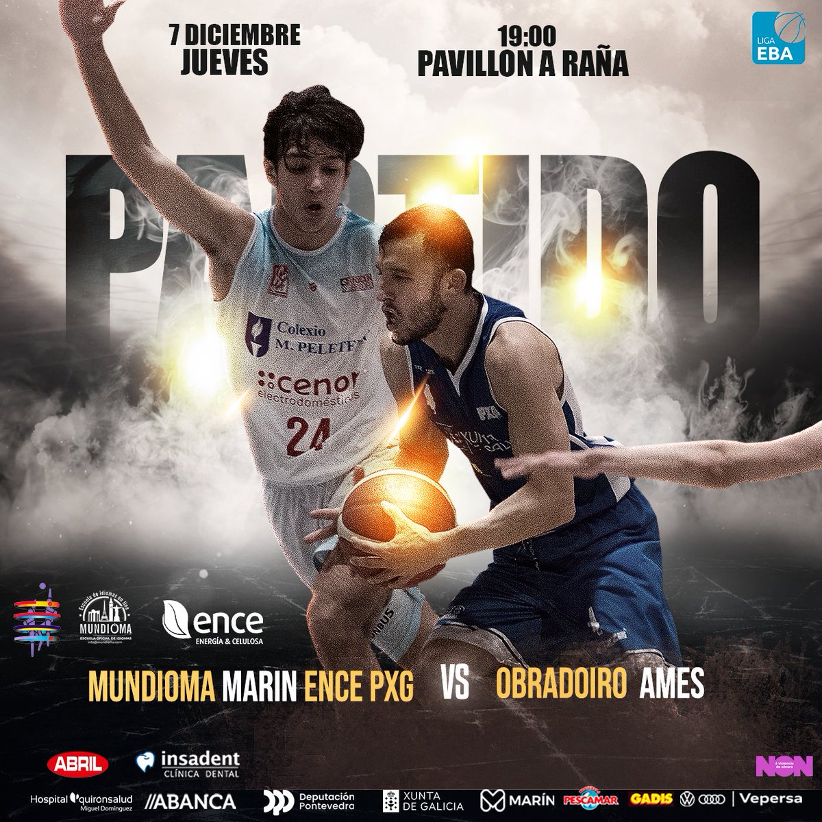 CLUBPEIXEGALEGO's tweet photo. Mañá temos partido!!!
#LigaEBA 
@Mundioma  Marín @Grupo_Ence  - PXG 
🆚
@OBRADOIROCAB    Ames
🗓️ Xoves 7
⏱️19:00
🏟️A Raña
#enceplansocialpontevedra
#forzapeixe https://t.co/02TStztLxl