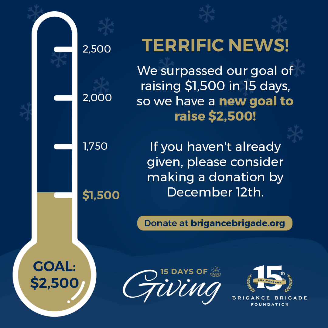BriganceBrigade's tweet photo. Goal Achieved, Mission Extended! We surpassed our #BBF15DaysofGiving goal of $1500, and we're raising the stakes to $2500 - half the cost of a BBF PALS Grant.
We are grateful for all your donations - If you haven't contributed yet, you can do so here: https://t.co/Wd03fAJ5u9 https://t.co/0KQrmW7hWo