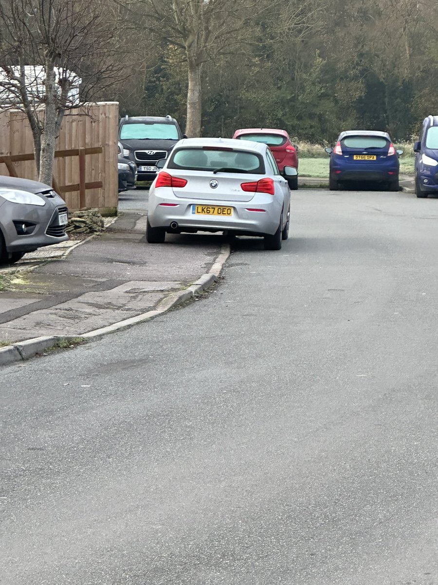 Reg no LK67 OEO parked in Mendip Close Melksham Wiltshire on November 29 2023 at 8.21am. Parked partially on the footpath obstructing pedestrian access…. AGAIN!!