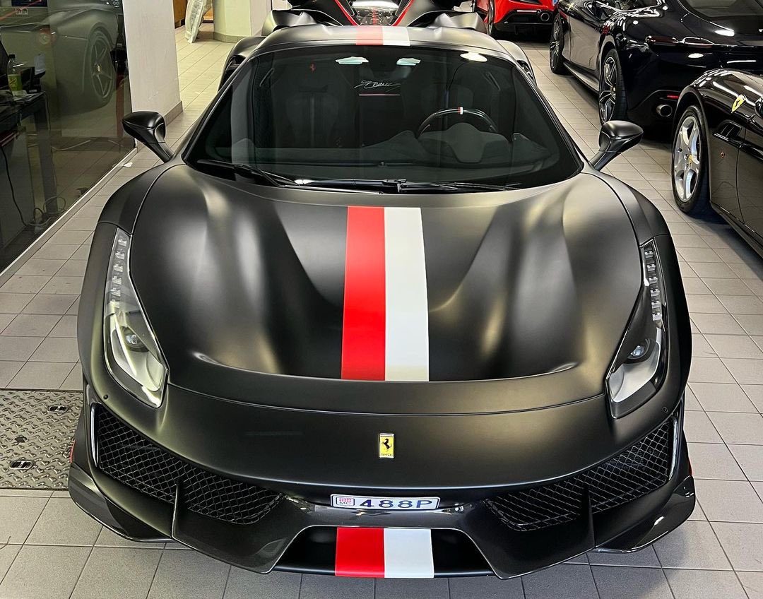 Interior of Charles Leclerc's Ferrari 488 pista with his signature sewed on