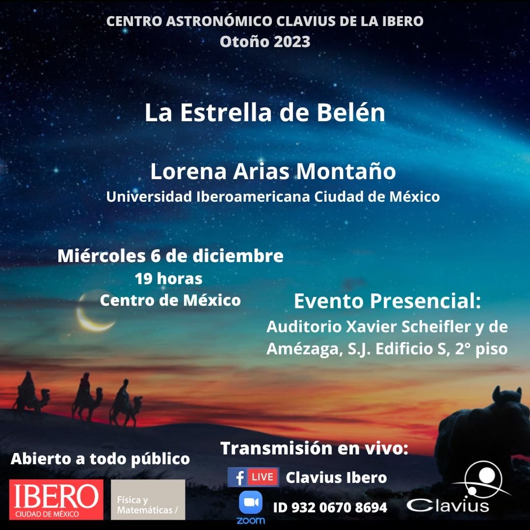 ¡No te pierdas la conferencia cierre de nuestro ciclo 2023!

“La estrella de Belén”

Evento híbrido, 19:00 hrs
Te esperamos en el Auditorio Xavier Scheifler y Amézaga. 
Edificio S, 2° piso.

Y a través de Zoom (ID: 93206708694) y Facebook Live