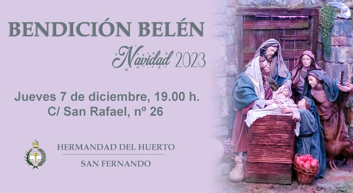 Manteniendo tradiciones. Belén 2023.

Realizado como en años anteriores por nuestro hermano D. Antonio Reyes con figuras de José Ángel García García. Puede visitarse en la C/ San Rafael 26  de lunes a Sábado de 18:30 a 20:30 h y  sábados de 12 a 13:30 h.