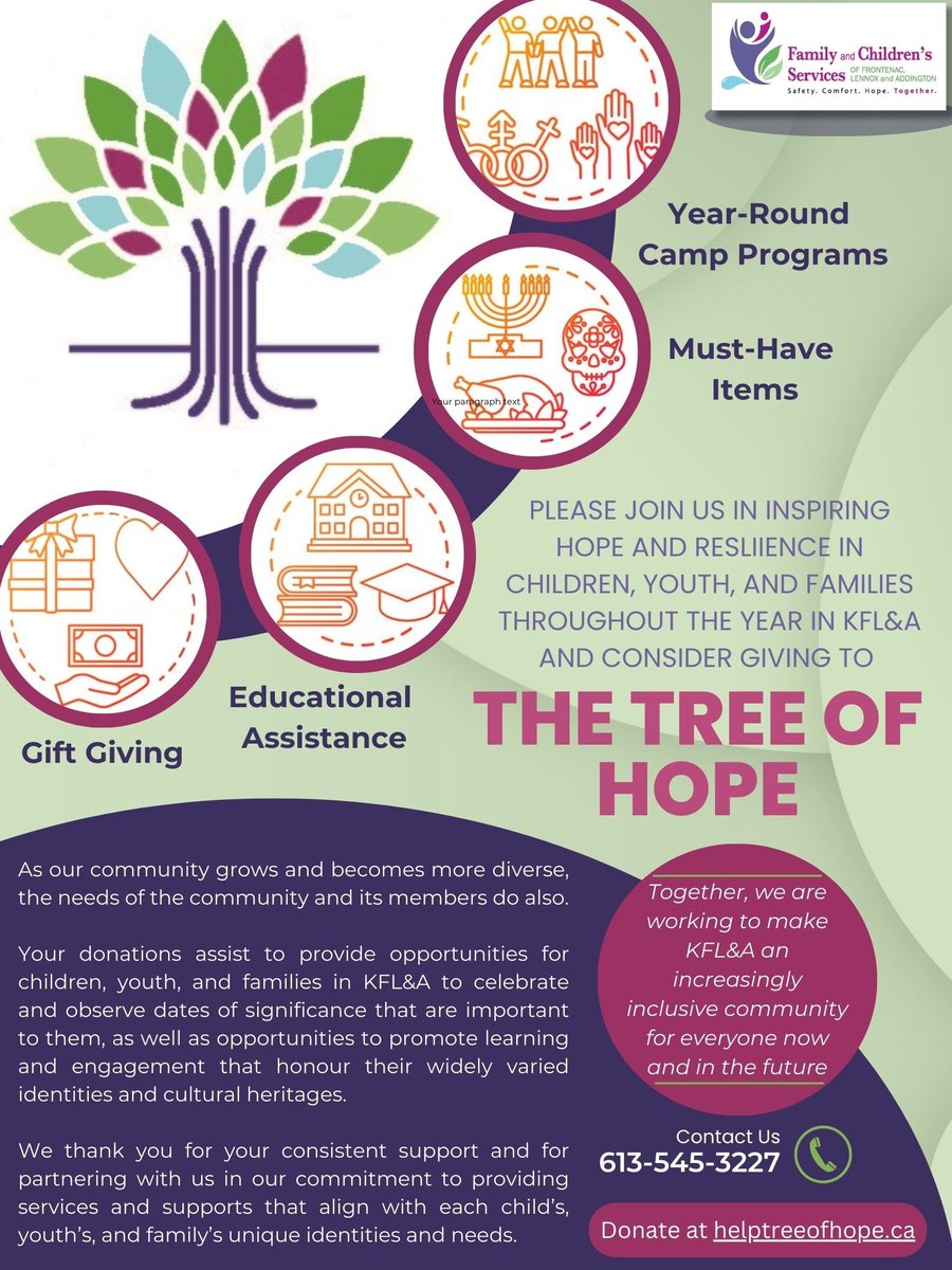 FACSFLA's tweet image. Please join us in inspiring hope and resilience in children, youth, and families throughout the year in KFL&amp;amp;A and consider giving to the Tree of Hope! 
Donate at helptreeofhope.ca 
#treeofhope