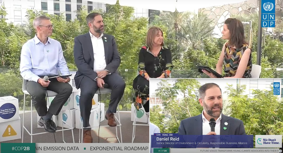 While at @COP28_UAE, the @RBAllianceOrg participated in a @WeDontHaveTime COP28 Climate Hub discussion with @exponentialroad’s Louise Rehbinder, @BTGroup's Gabrielle Ginér and @Nestle's Rob Cameron. #COP28 #ClimateAction #SupplyChain #GHG #TheClimateHub