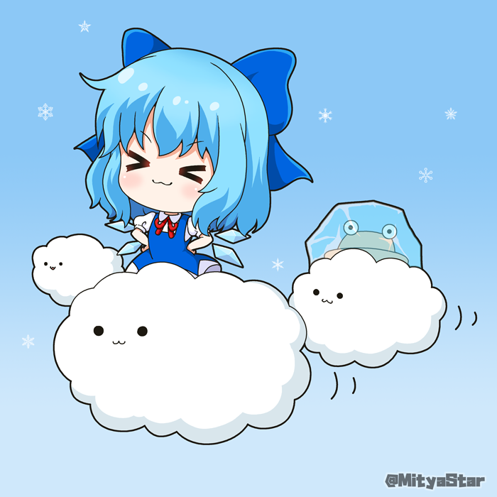 cirno twitter username 1girl :3 > < bow hair bow blue hair  illustration images