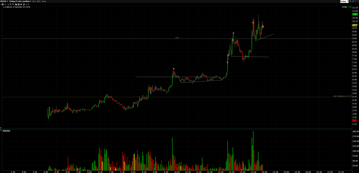 molonelabe's tweet photo. Wow what a day, $MLGO what a great clean chart to day. DON'T over stay! https://t.co/LWxnNetlyG