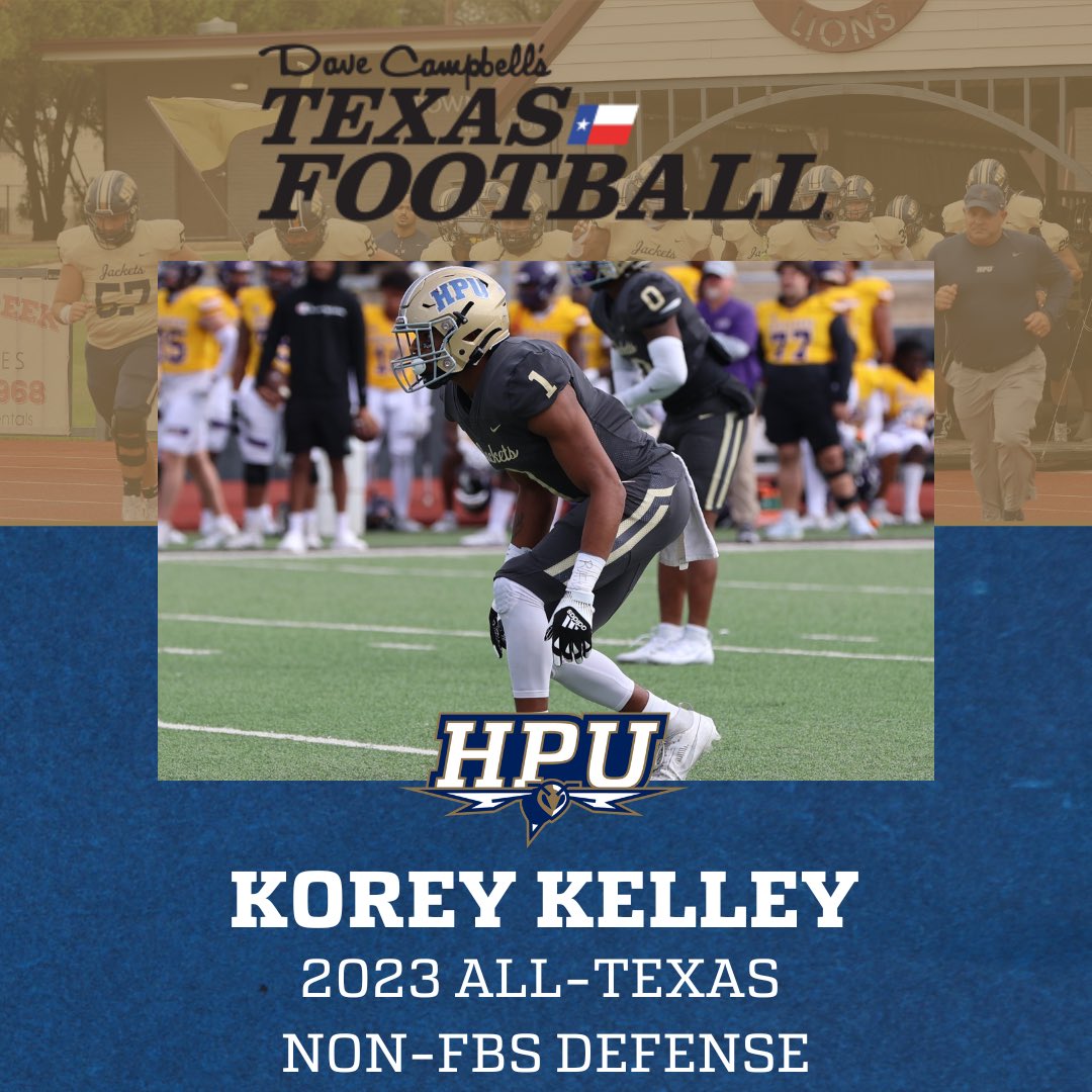 HPUFootball's tweet image. Congrats to KJ “Korey” Kelley for making the Dave Campbell’s Texas Football All Texas Non-FBS Defensive Team!!

#StingEm #YoJackets