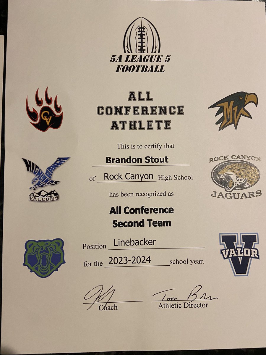 Brandon Stout (@brandon_wstout) on Twitter photo Proud to be named all conference second team! Thank you to all my coaches and teammates for pushing me to be the best I can be this year! Excited to see how I develop as an athlete in the future! <a href="/RCHSFootball1/">Rock Canyon Football</a> <a href="/SixZeroAcademy/">Coach Matt McChesney</a> <a href="/mikeharrell404/">Mike Harrell</a> Proud to be named all conference second team! Thank you to all my coaches and teammates for pushing me to be the best I can be this year! Excited to see how I develop as an athlete in the future! <a href="/RCHSFootball1/">Rock Canyon Football</a> <a href="/SixZeroAcademy/">Coach Matt McChesney</a> <a href="/mikeharrell404/">Mike Harrell</a>