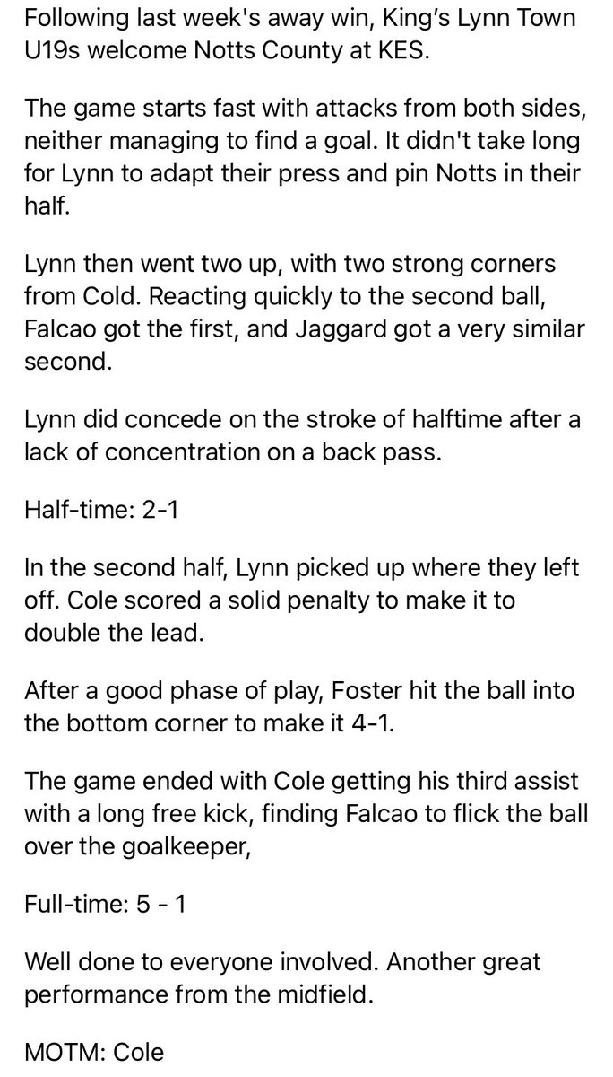 kltownacademy's tweet photo. Midweek win 🙌

Falcao, Jaggard, Cole and Foster all in with the goals. https://t.co/tVNpBz3x29