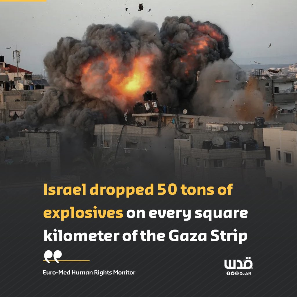 Euro-Med Human Rights Monitor: “Israel dropped 50 tons of explosives on every square kilometer of the Gaza Strip.”