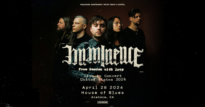 NEW SHOW ⚡ Imminence will be taking over Our House on April 28th! Presale: Tomorrow (12/7) @ 7 AM PST Onsale: Friday (12/8) @ 10 AM Local 🎟️: livemu.sc/4893BlX 🎶 @imminenceswe