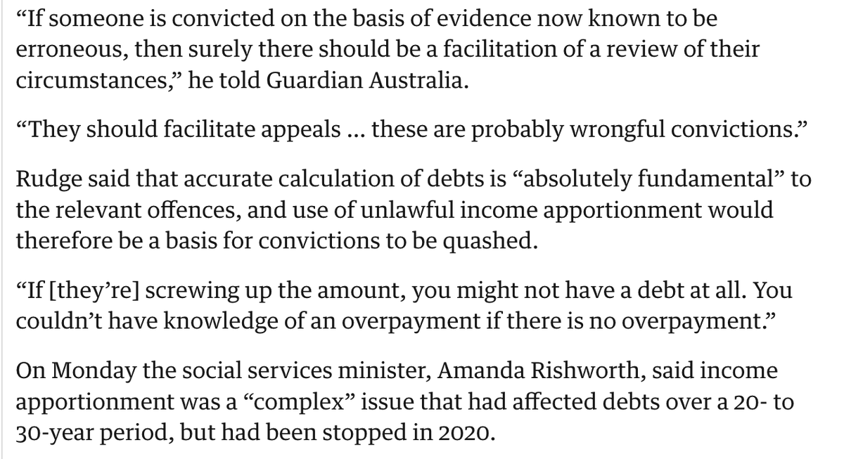 Thanks @Paul_Karp for reporting on the distressing revelation last week that two people remain in jail for welfare offences based on bad evidence. The relevant welfare debts were calculated by means of an unlawful misapplication of s 1073B of the Social Security Act 1991 (Cth).
