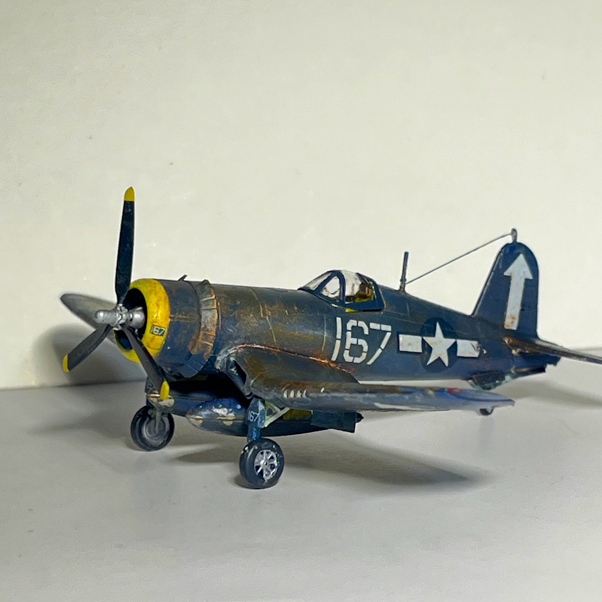 kazuoueno1138's tweet image. F4U-1Dコルセア
完成しました。

1/144のキットがあったの知りませんでした。

AFVクラブて2機セットのキット
またどこかで買えるといいのですが

#F4U 
#コルセア 
#プラモデル