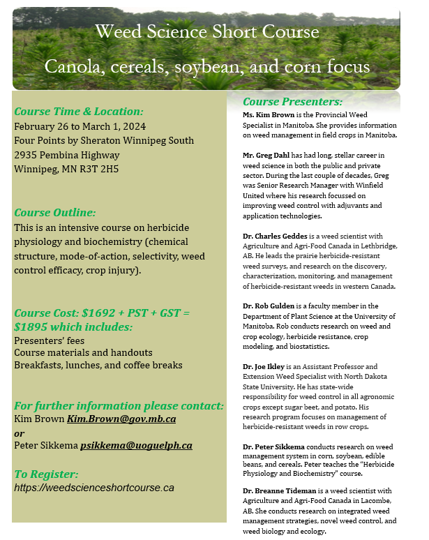 breannetidemann's tweet photo. Did you know a weed science short course is coming to western Canada? Check it out!! https://t.co/E9wdiDVqKc