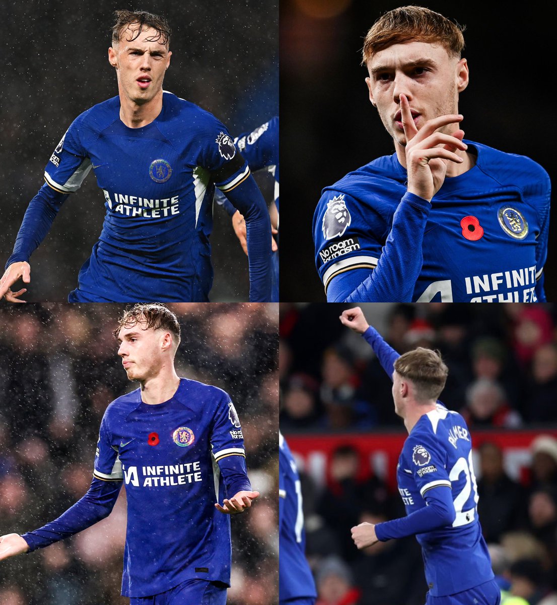 Goal vs Arsenal 
Goal + Assist vs Spurs
Goal vs Man City
Goal vs Man United

Cole. Palmer. 🔥