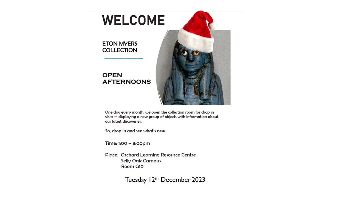Come and join us for the last open afternoon of 2023! Tuesday 12th December, 1-3pm at the Orchard Learning Resource Centre (Selly Oak campus).
#OpenAfternoon #AncientEgypt #UoB